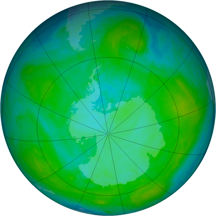 Antarctic ozone map for 07 January 1988